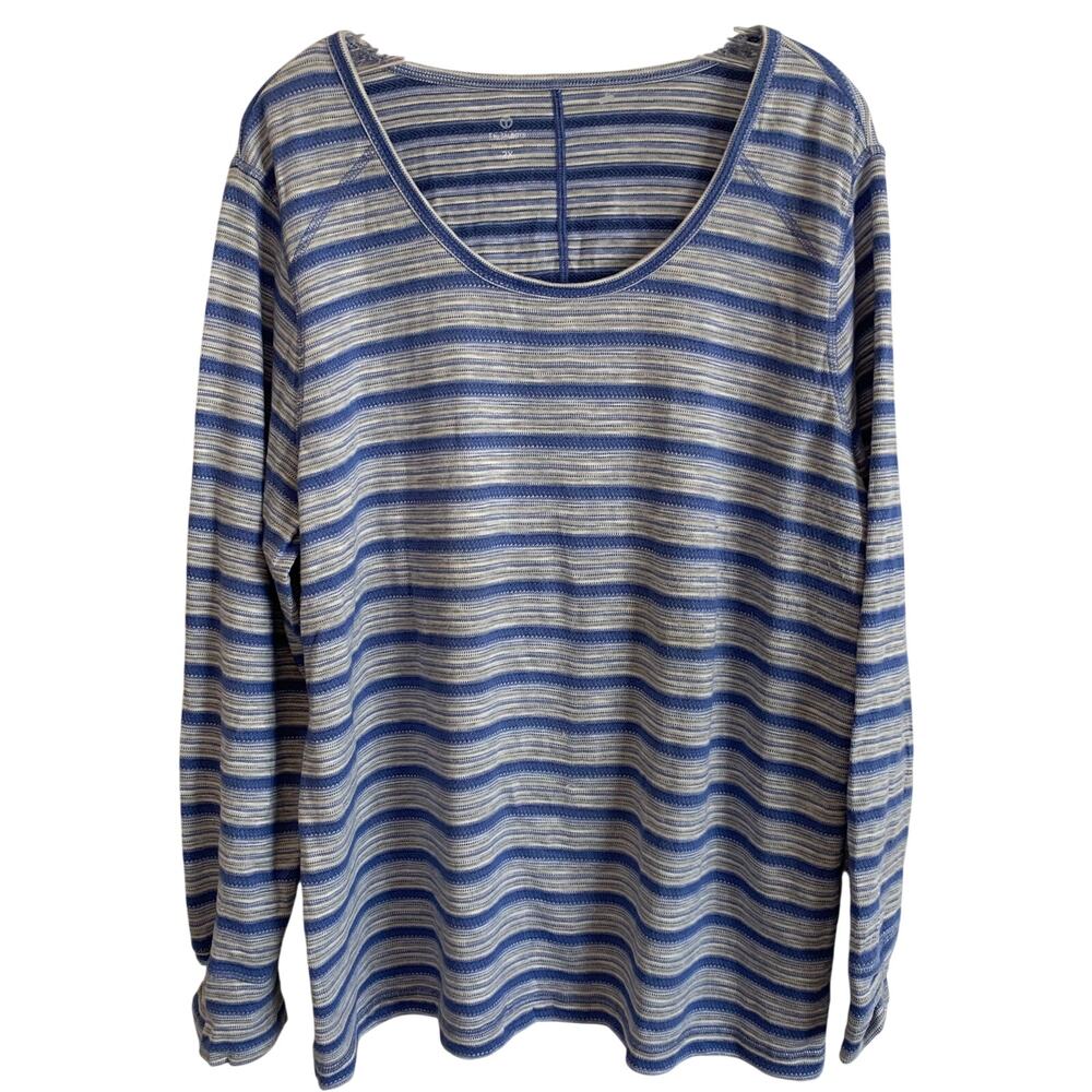 T by Talbots Womens 2X Blue Striped Long Sleeve Tee Shirt Blouse Thin Knit